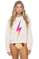 Aviator Nation Bolt Fade Crew Sweatshirt Relaxed in Vintage White/Pink Purple