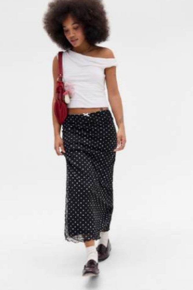 BDG Mesh Maxi Polka Dot Skirt