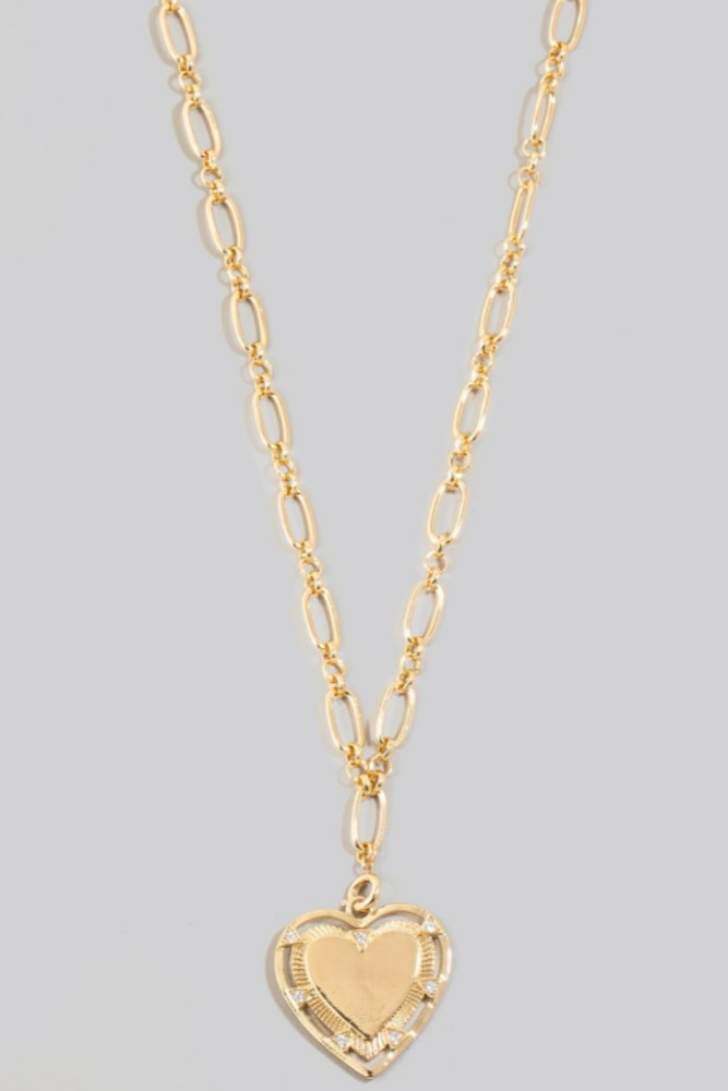 GOLDEN Intricate Heart Pendant Long Chain Necklace