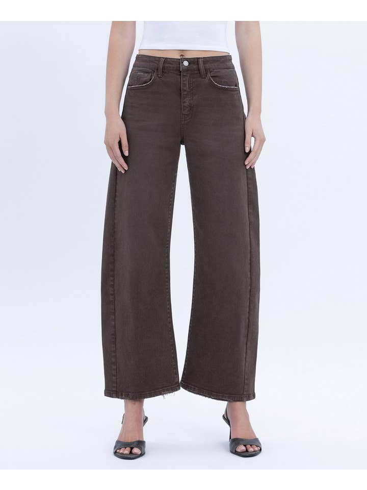 Vervet by Flying Monkey Super High Rise Brown Ankle Barrel Jeans