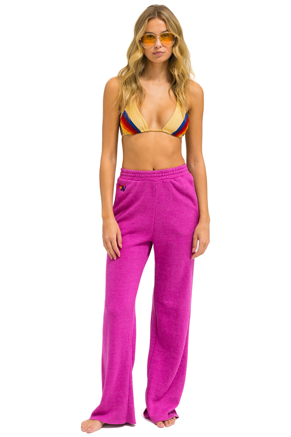 Aviator Nation Wide Leg - Womens Pocket Sweatpants - Magenta