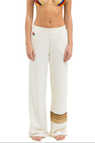 Aviator Nation Rugby Stitch - Womens Wide Leg Pocket Sweatpant Vintage White Brown