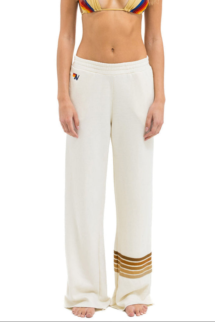 Aviator Nation Rugby Stitch - Womens Wide Leg Pocket Sweatpant Vintage White Brown