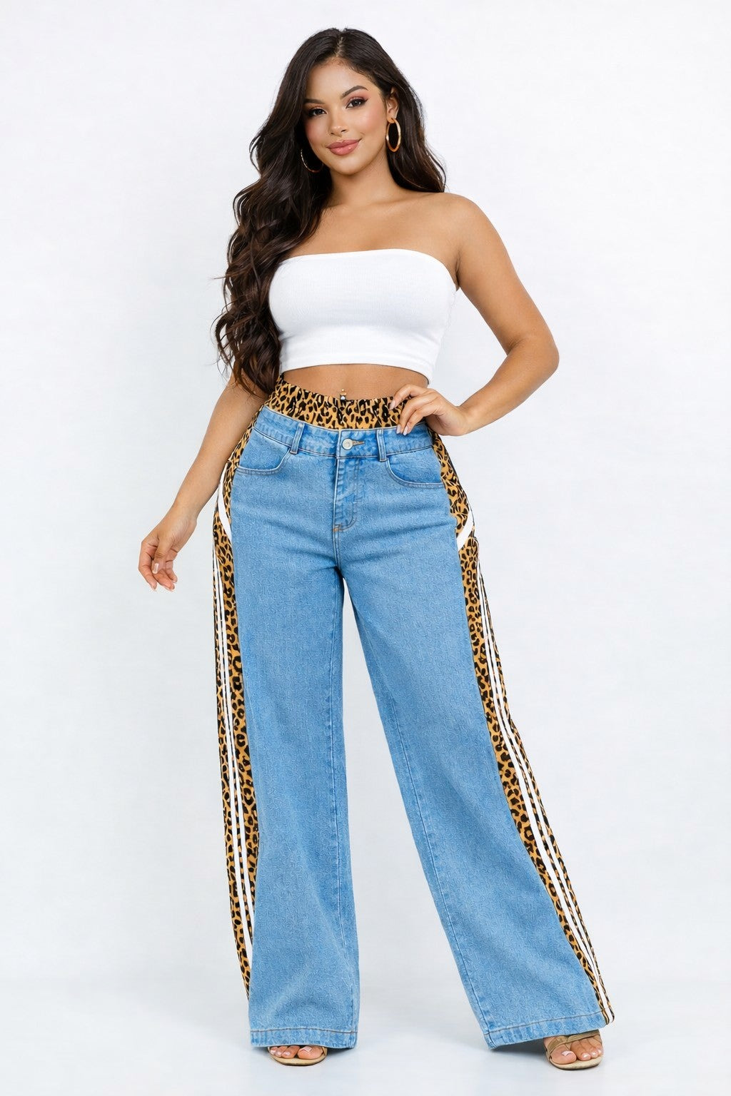 YAZ. Beyonce Leopard Detail Denim Combo