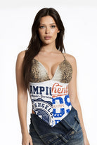 YAZ. Gemma Wild Varsity Lace-up Halter Corset Top