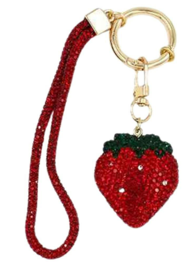YAZ. Rhinestone Strawberry Ornament Textured Bag Charm Keychain