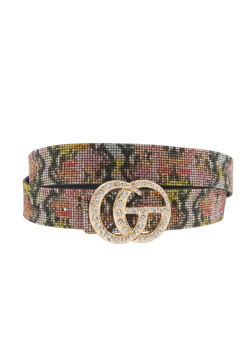 YAZ. Snake Printed Rhinestone Buckle Belt