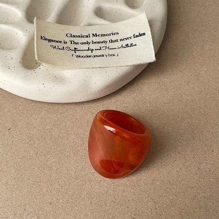 YAZ. Simple Chunky Solid Color Resin Ring Red