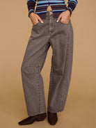 Dottie Dottie Garage Washed Barrel Leg Denim Jeans in Chocolate by Dottie Dottie Garage