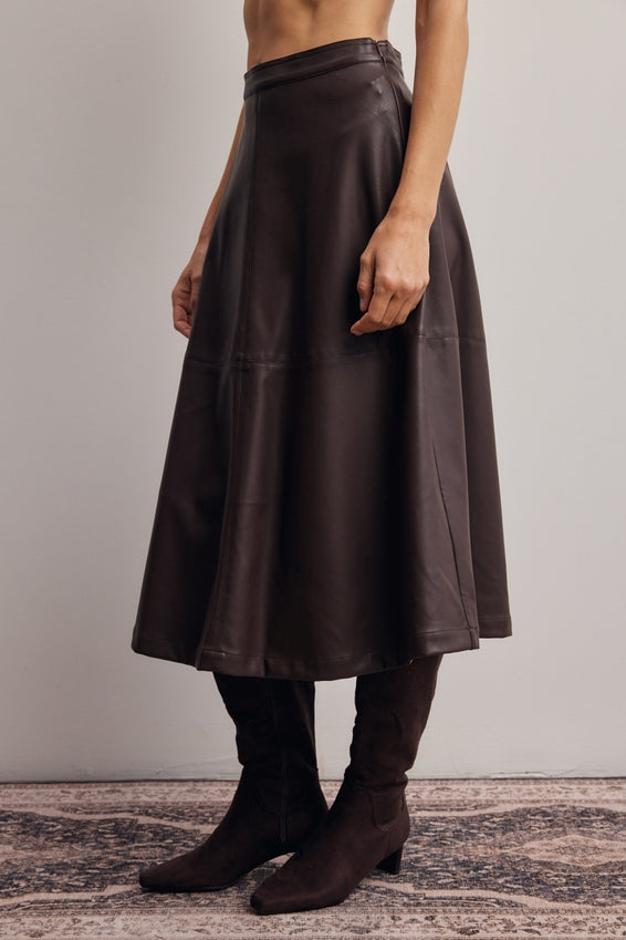 Forte Faux Leather A-Line Midi Skirt by Forte