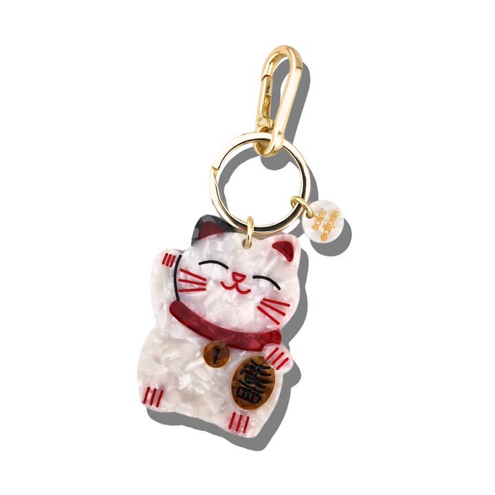 Solar Eclipse Hand-Painted Lucky Cat Bag Charm & Keychain