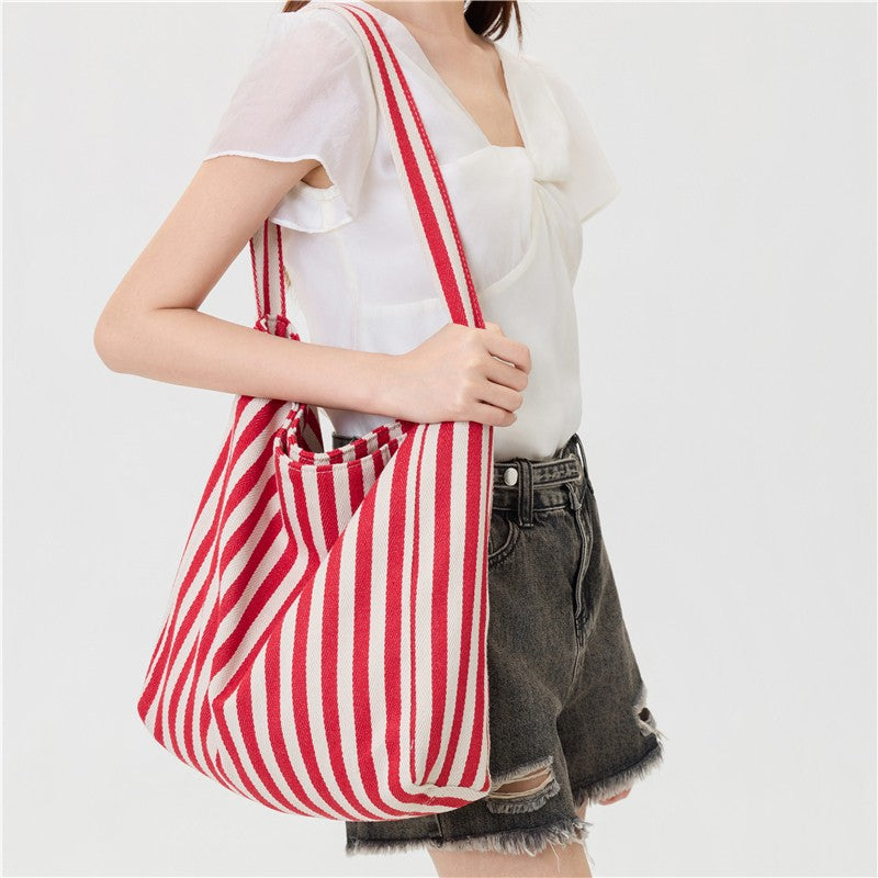 JOSSLYN by Wall to Wall Striped Canvas Hobo Shoulder Tote Bag | 40P609 by JOSSLYN by Wall to Wall