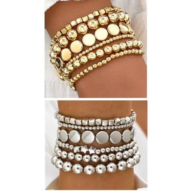 JOSSLYN by Wall to Wall Multi Ball Chain Bead Mix Stretchable Bracelet