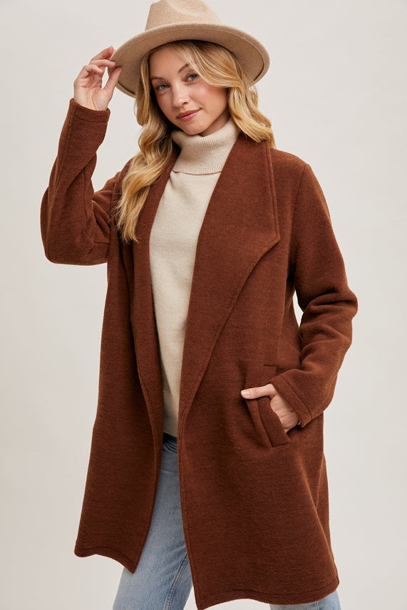 Bluivy Open Front Knit Coat Jacket Chestnut
