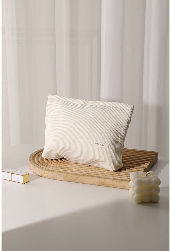 Dipped Shop Simple Solid Color Corduroy Cosmetic Bag White