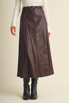 Mustard Seed Asymmetric Seam Coated Knit Skirt Maroon