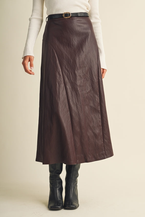 Mustard Seed Asymmetric Seam Coated Knit Skirt Maroon