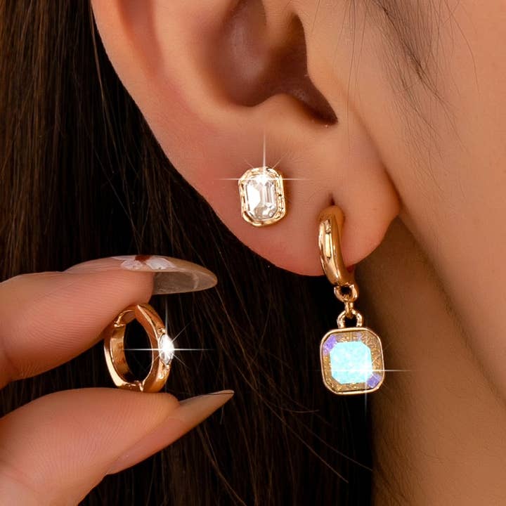 JOSSLYN by Wall to Wall Whimsical Crystal Glass Huggie & Stud Earring Set | 80E63007 by JOSSLYN by Wall to Wall