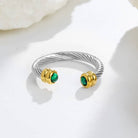 Perimade & Co Vintage Cable Wire Open Cuff Crystal Ring by Perimade & Co