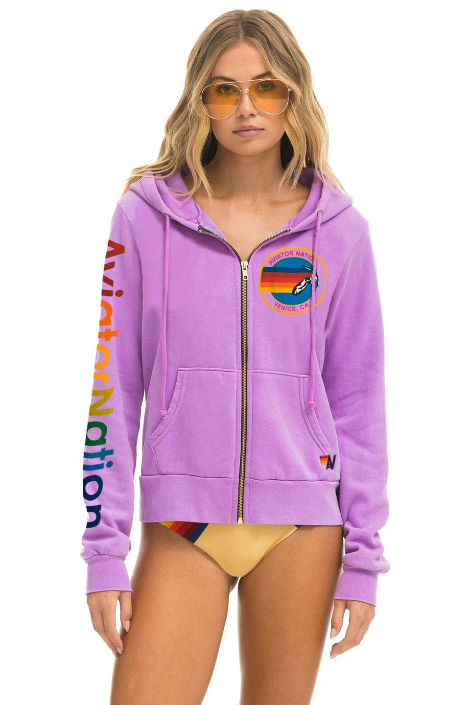 Aviator Nation Zip Up Hoodie - Aviator Nation - Neon Purple