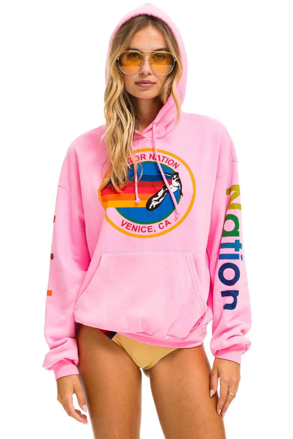 Aviator Nation Pullover Hoodie Relaxed - Aviator Nation Neon Pink
