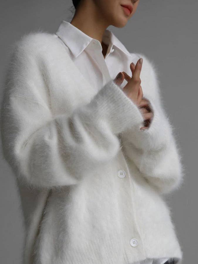 Suhkasana Faux Mink Knit Oversized Cardigan Soft Cozy Sweater