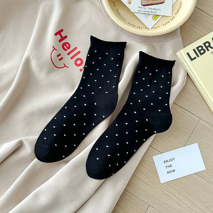 Dipped Shop Polka Dot Simple Rolled Socks Black