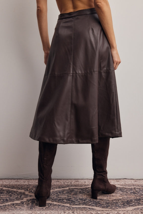 Forte Faux Leather A-Line Midi Skirt by Forte