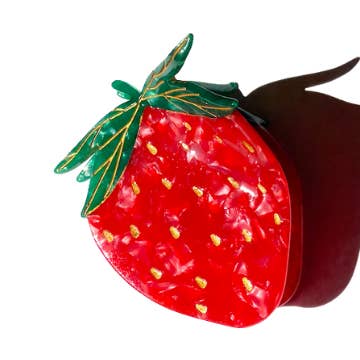 Solar Eclipse Hand-Painted Strawberry Fruit Claw Hair Clip