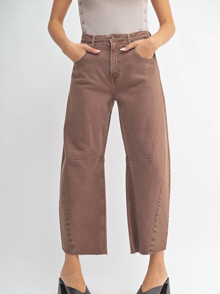 Just Black Denim Barrel Jeans with Seams in Espresso