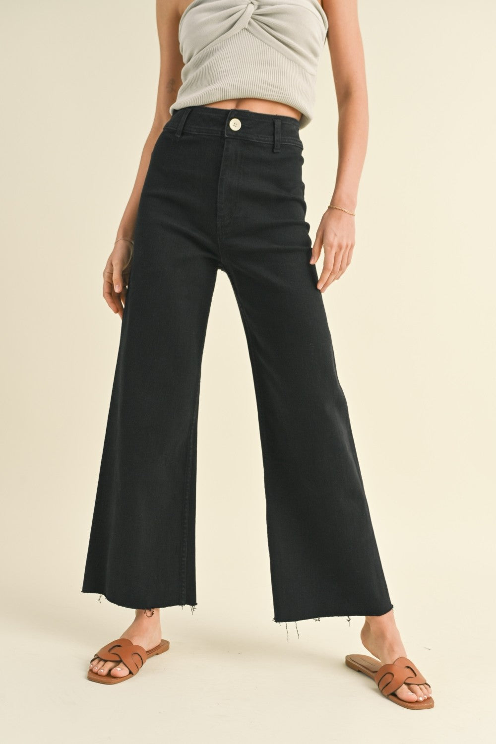 SJG Miya Straight Wide Leg Denim Pants Fade Black