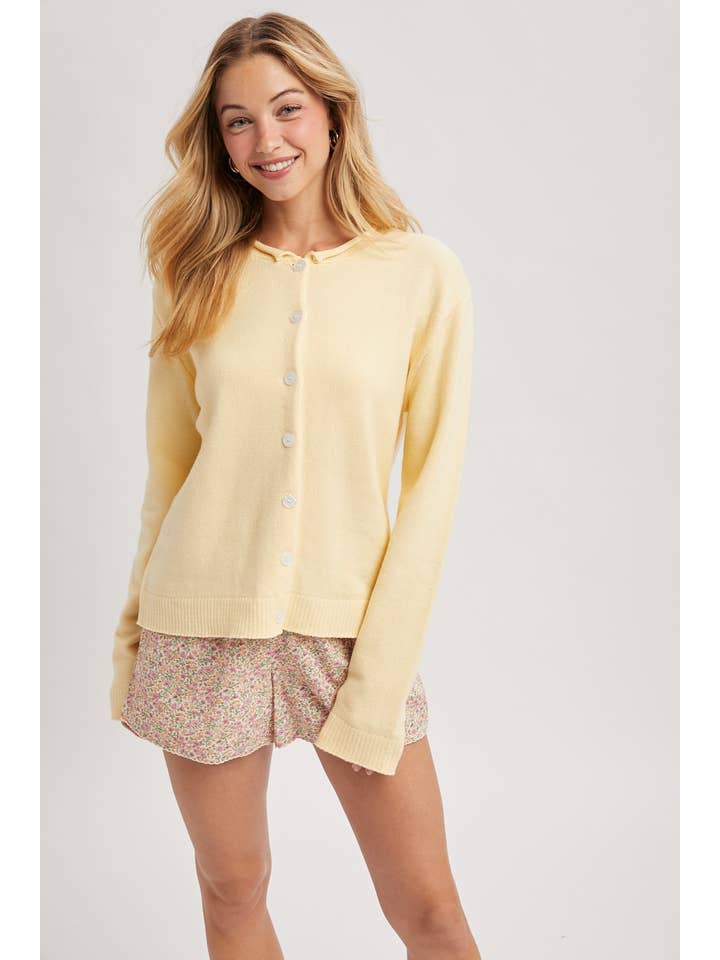 Wishlist Apparel Raw Edge Neckline Button-Up Cardigan