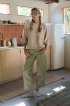 Dottie Dottie Garage Dyed Barrel Leg Denim Jeans in Dusty Sage by Dottie Dottie Garage
