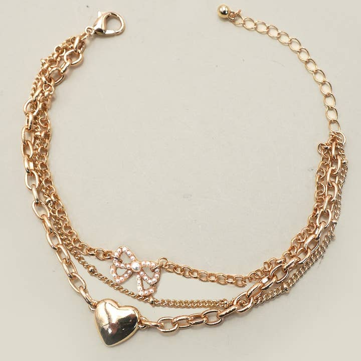 JOSSLYN by Wall to Wall Charm Bracelet-Multi Layer Heart Bow Pearl Charms