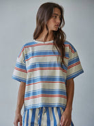 By Together Knit Cotton Multi Striped Short Sleeve Top