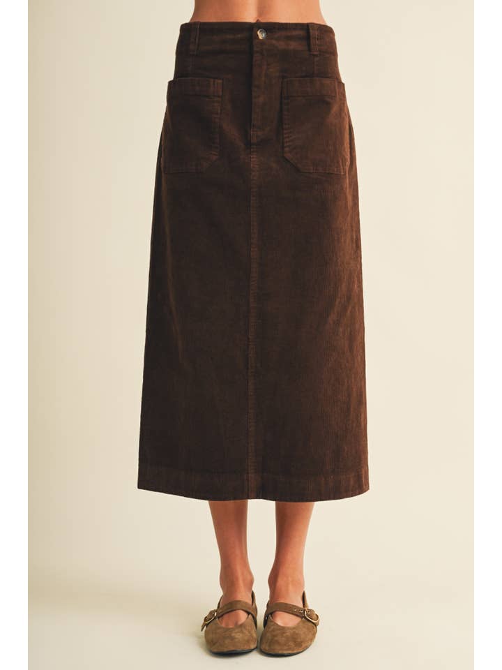 Mustard Seed Wale Corduroy Patch Pocket Midi Skirt by Mustard Seed