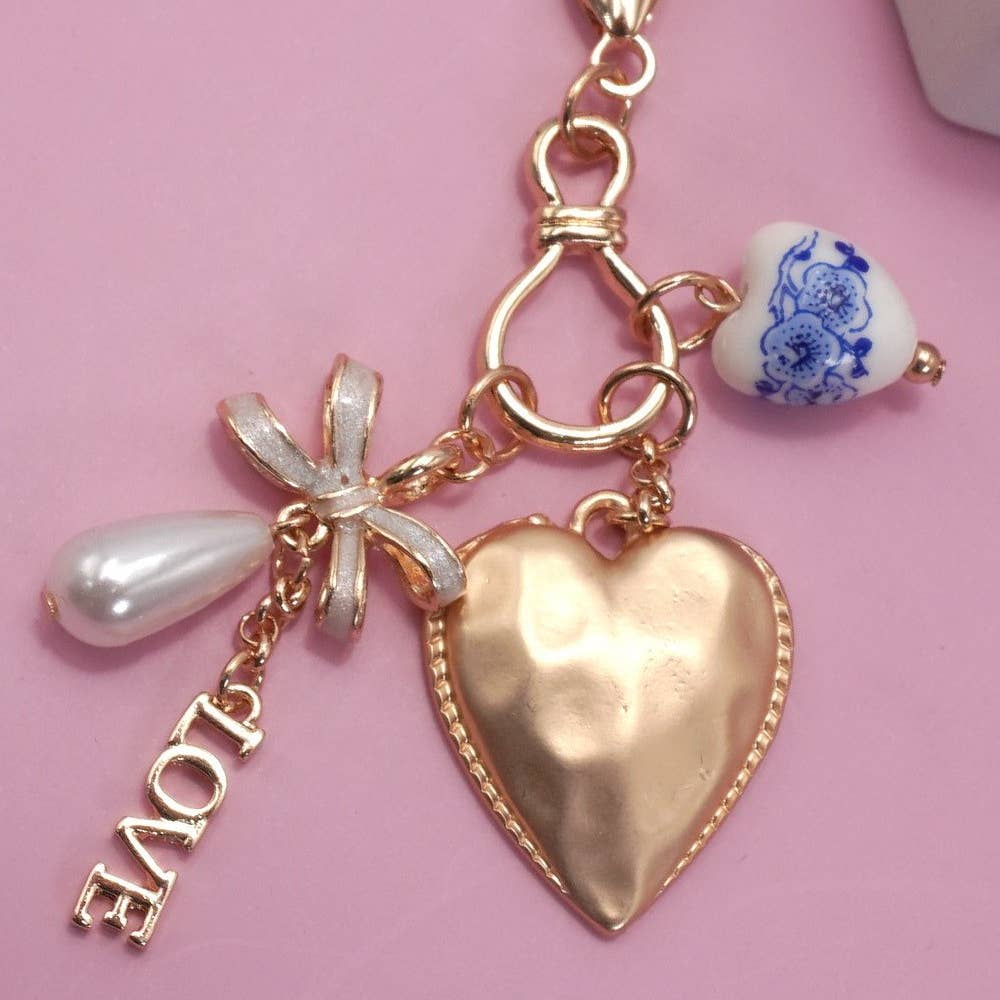 JOSSLYN by Wall to Wall Porcelain Bow Heart Love Bag Charm
