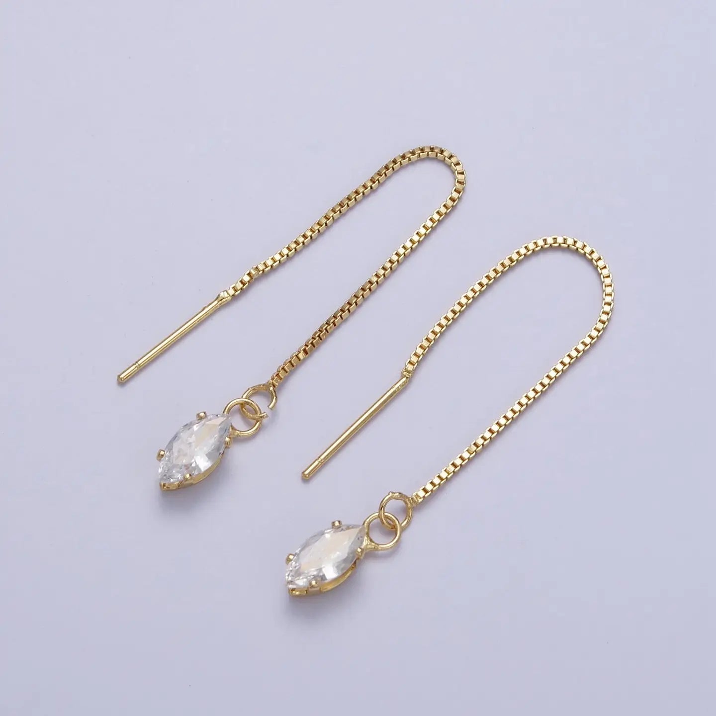 Aim Eternal Gold Cz Box Chain Threader Earrings - Gold