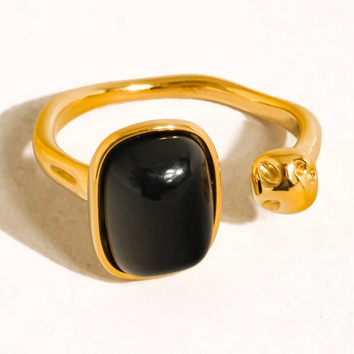 Flanerie by MAIQ Estrella 18K Gold Non-Tarnish Black Stone Ring by Flanerie by MAIQ