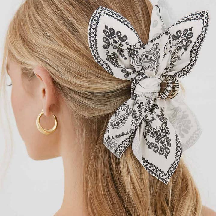 Sweetkama Ladies Chic Paisley Floral Print Bow Knot Hair Clip White
