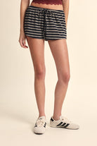 Golden Freyalin Striped Elastic Waist Band Plain Shorts Navy Stripe - Navy Stripe