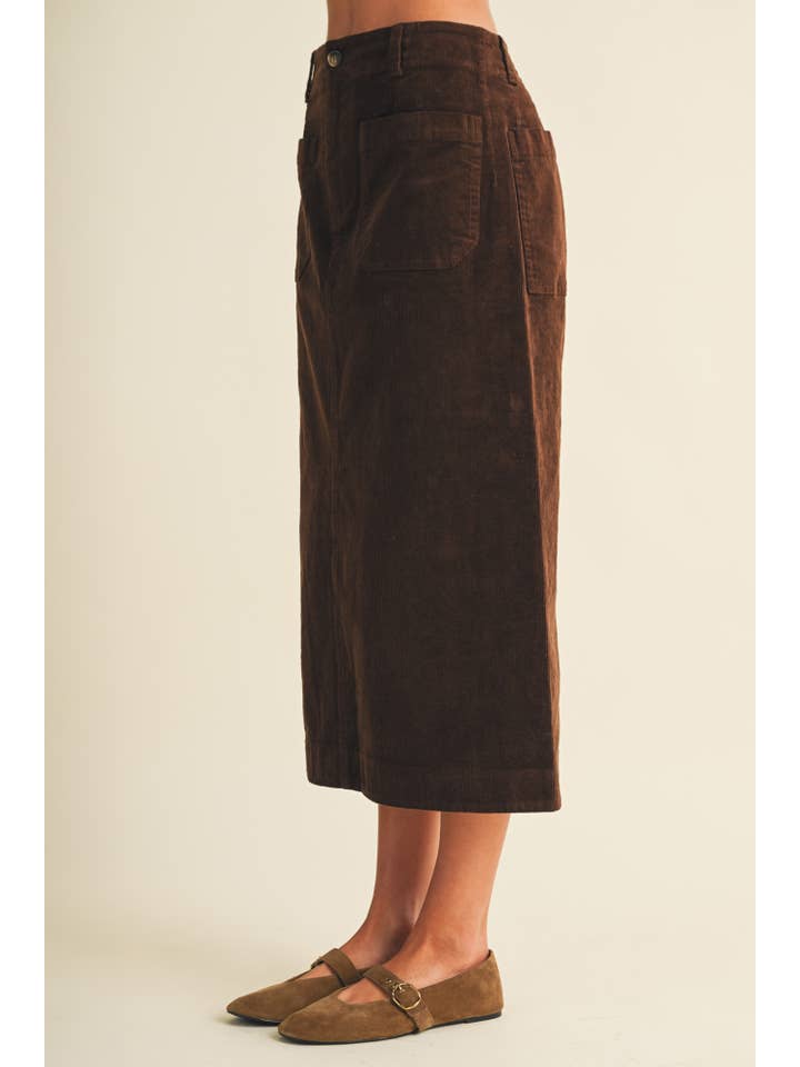 Mustard Seed Wale Corduroy Patch Pocket Midi Skirt by Mustard Seed
