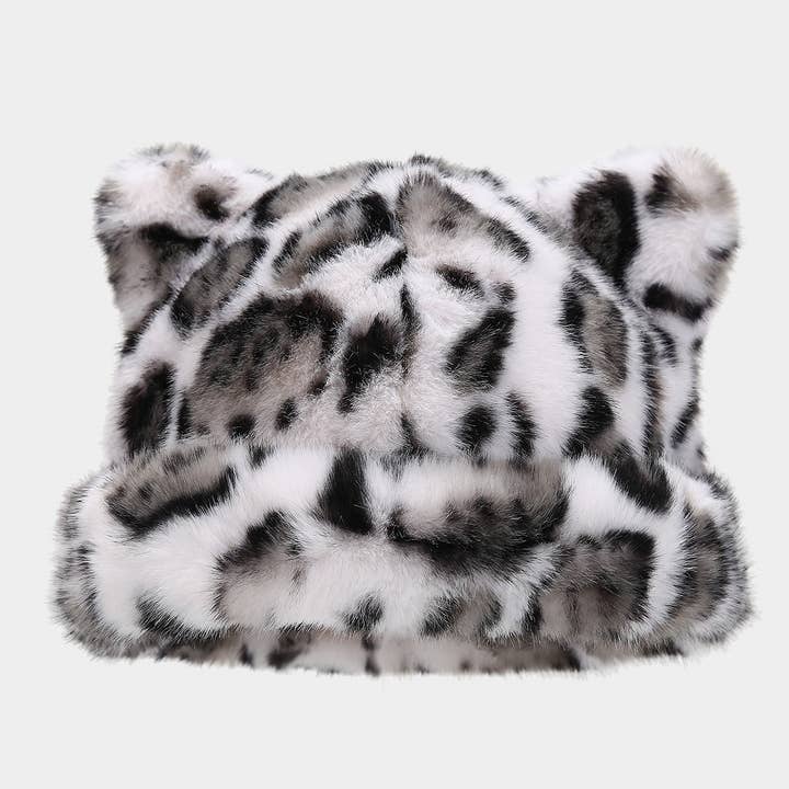 YAZ. Retro Fluffy Leopard Cat Ears Warm Beanie Cap
