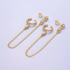 Aim Eternal 24K Gold Filled Clear Teardrop Cz Micro Paved Drop Stud Ear Cuff Earrings