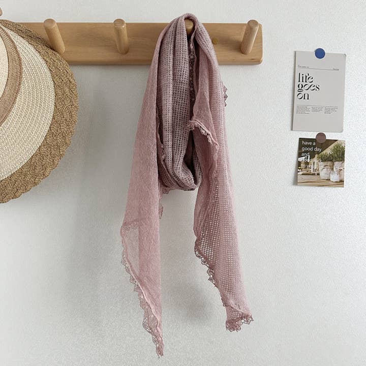 Funkyrel Atzbranding Limited Scarvii - Solid Color Scarf with Floral Lace Trim Pink