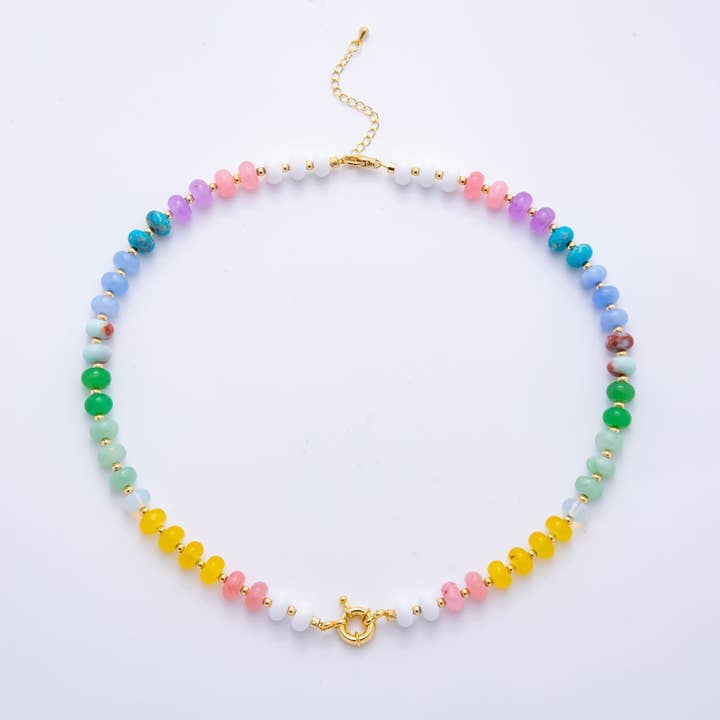 Aim Eternal 18K Gold Filled Colorful Candy Gemstone Rondelle Bead Chain Necklace 17.5 Inch with Extender by Aim Eternal