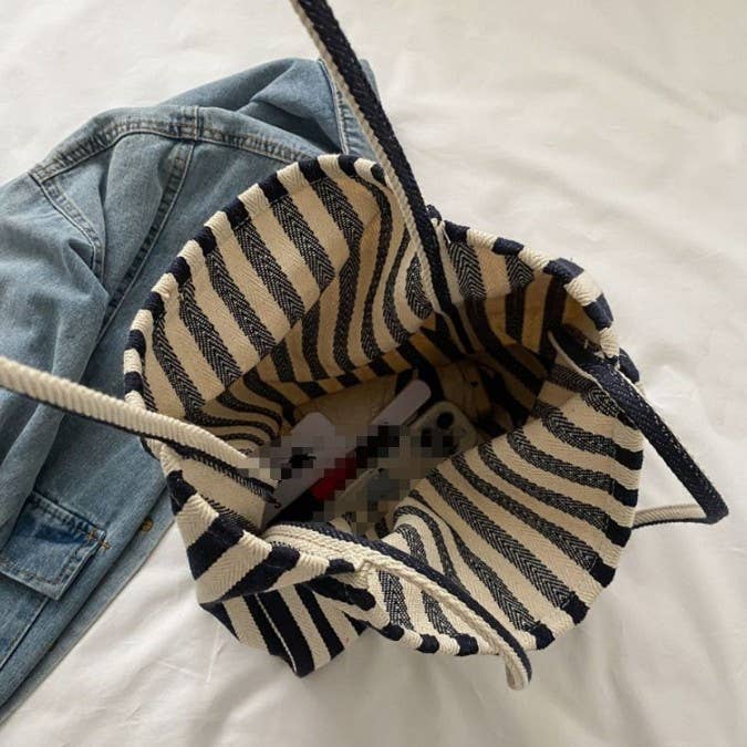 JOSSLYN by Wall to Wall Striped Canvas Hobo Shoulder Tote Bag | 40P609 by JOSSLYN by Wall to Wall