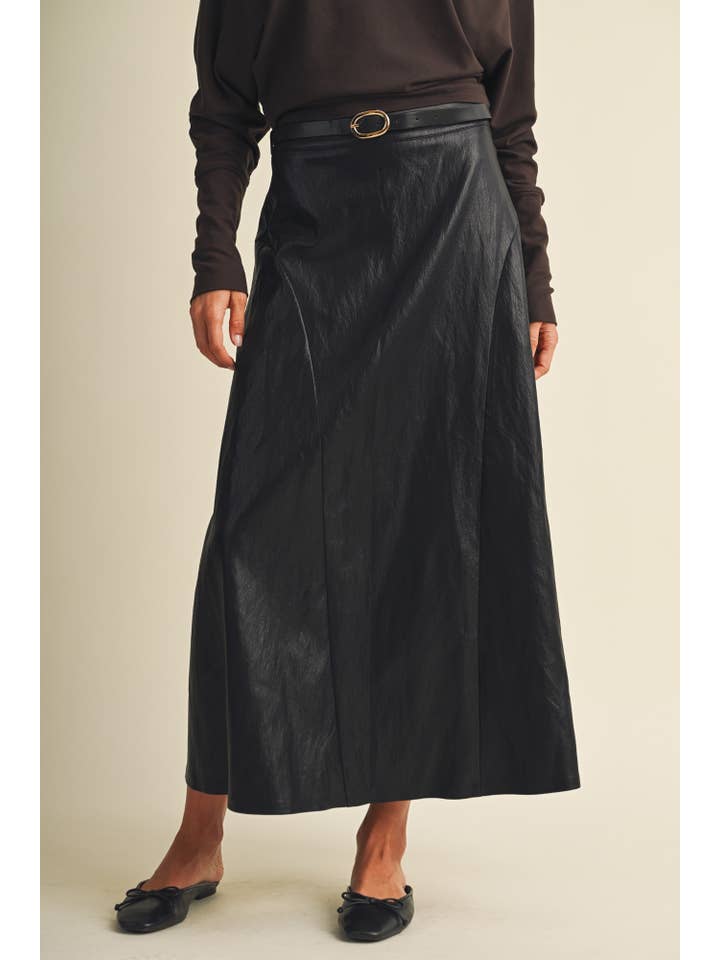Mustard Seed Asymmetric Seam Coated Knit Skirt Black