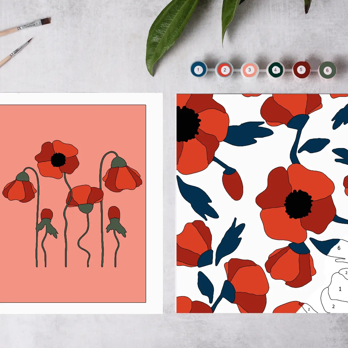 Cate Paper Co. Red Poppies Paint-By-Numbers Kit