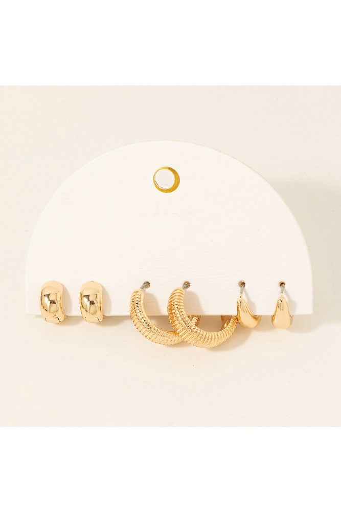 GOLDEN 3 Pair Hoop Set - Textured
